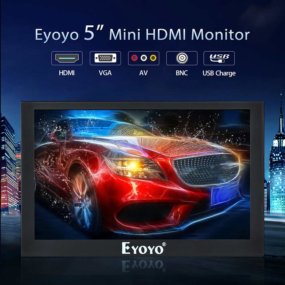 Eyoyo 5 дюймов портативный монитор 800x480 камера заднего вида на тонкопленочных транзисторах на тонкоплёночных транзисторах ЖК-дисплей Экран Дисплей с BNC/VGA/AV/HDMI DSLR монитор Выход встроенный КЦН