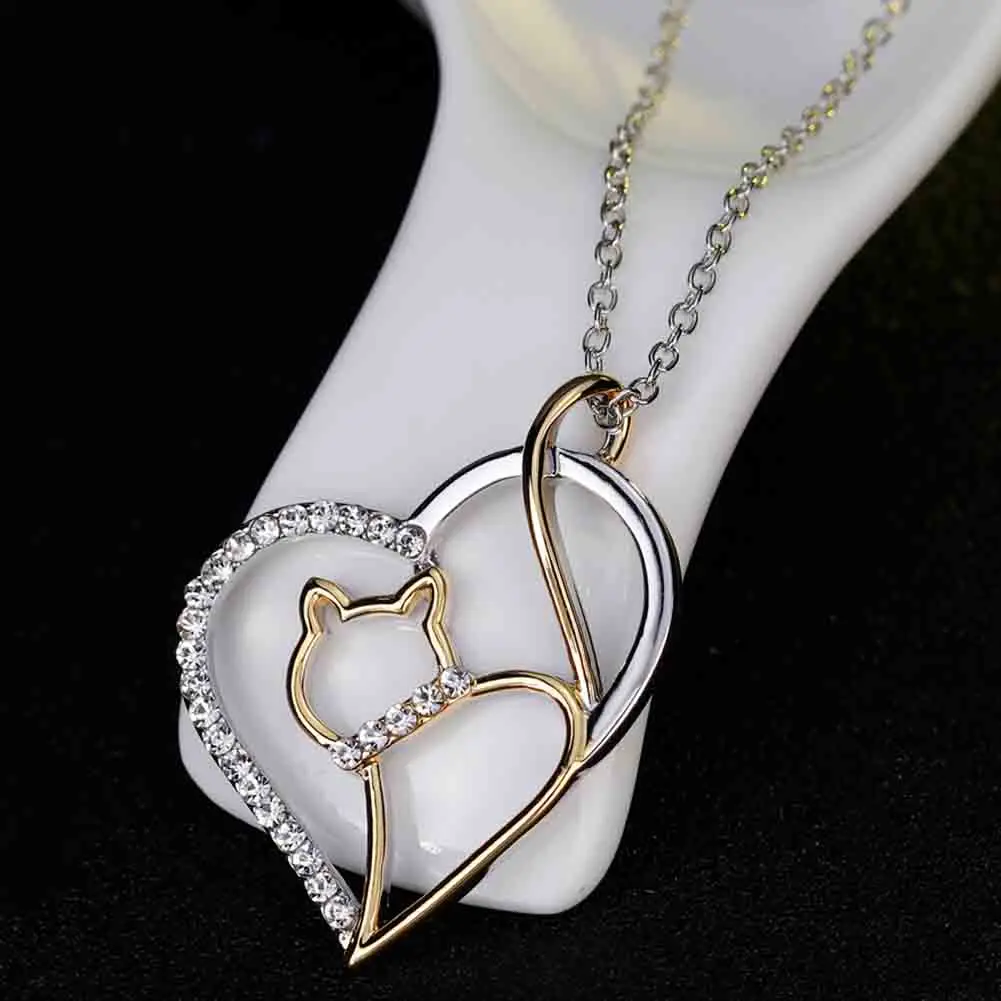 1 шт. Chic Для женщин Серебряный Цвет прекрасный кот кристалл кулон Цепочки и