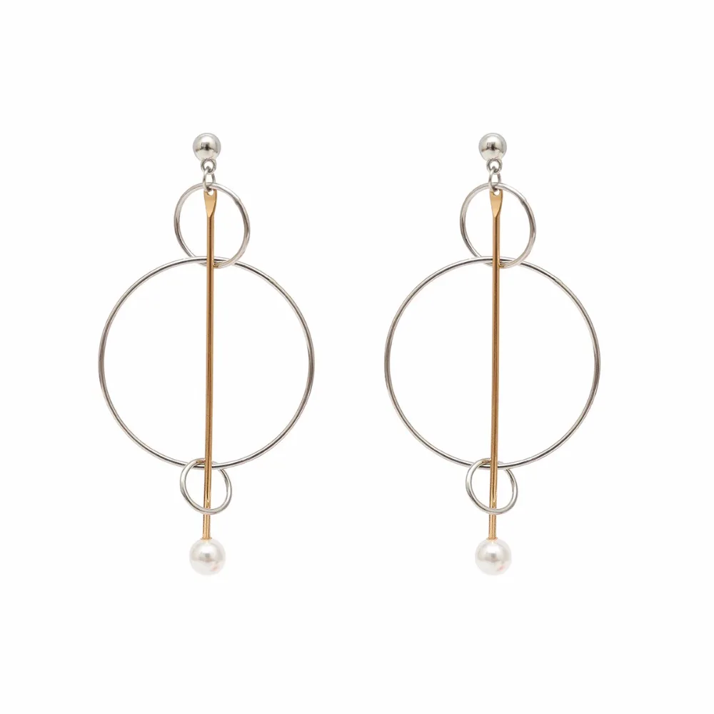 Creative Fashion Gold Silver Color Small Big Circle Drop Long Earrings Charm Pearl Statement For Women Party Jewelry | Украшения и