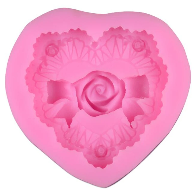 Любовь сердце роза цветок бант силиконовая форма DIY шоколадная для мыла