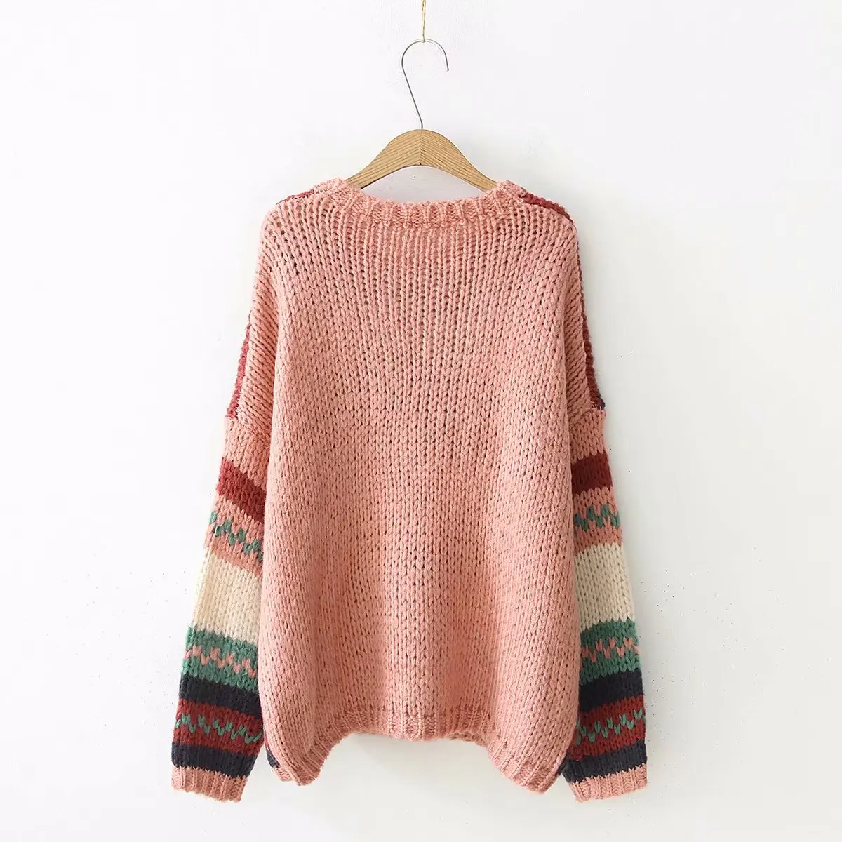 2019 Autumn/Winter New Loose Coarse Lazy Wind Sweater Female Thickened Color Striped Rainbow Women Pullovers | Женская одежда