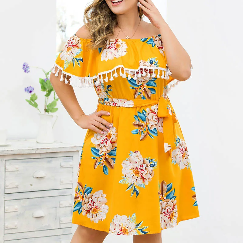 Летнее платье женское большого размера объем груди 138 см 5XL 6XL 7XL 8XL Платье желтый