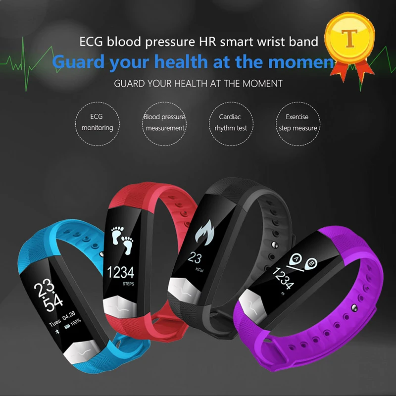 Новинка 2018 смарт браслет ECG PPG пульсометр кровяное давление фитнес шагомер PK mi Band 2