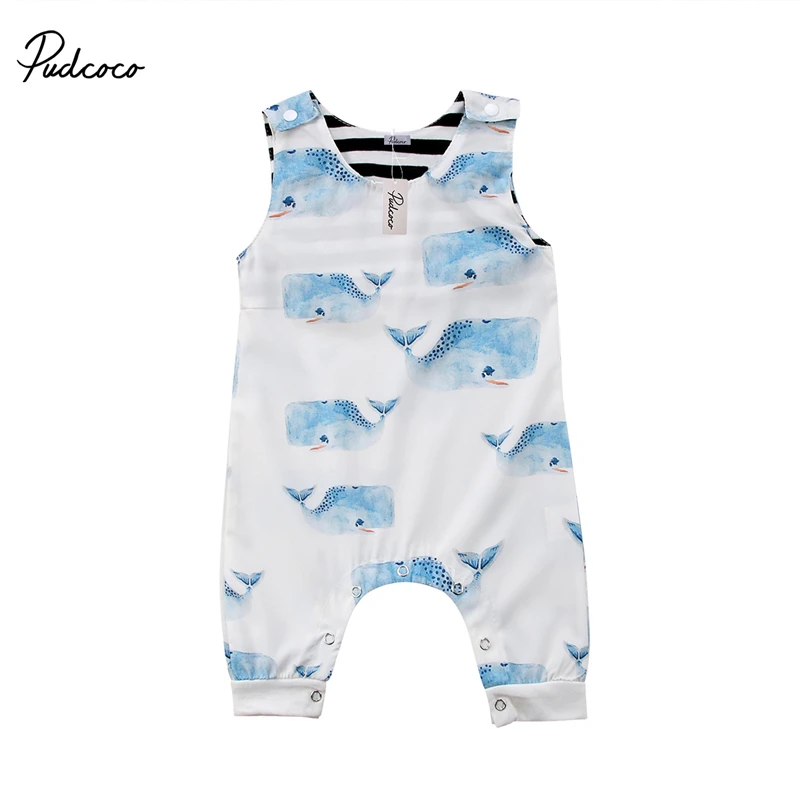 

pudcoco Newborn Infant Baby Boys Girls Whale animal print Romper cotton sleeveless summer girl Jumpsuit Rompers Outfit Clothes