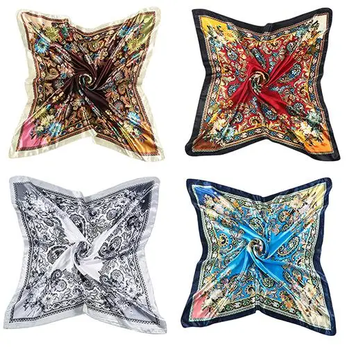 Новые женские Большие Площади Шелковый Как Имитационные Атласная Шарф Цветок