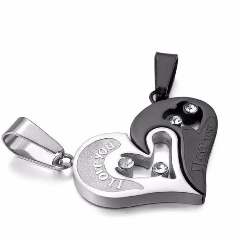Мужская цепочка из нержавеющей стали черное сердце ожерелья для влюбленных пар