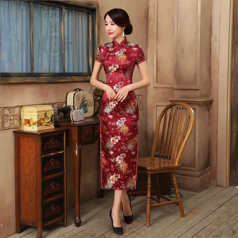 Chinese National Long Cheongsam Vintage Slim Floral Female Handmade Button Women Dress Qipao | Тематическая одежда и