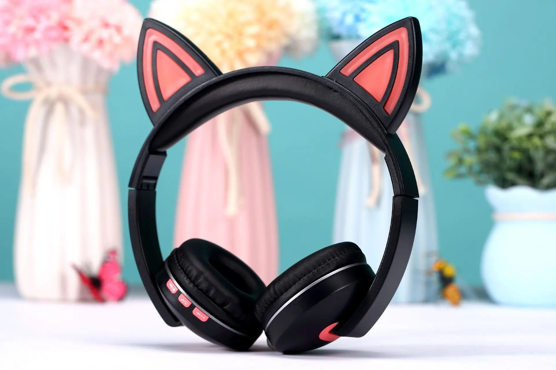 TORTOYO, Мультяшные кошачьи ушки, цветной светодиодный bluetooth-наушники, светящиеся наушники, Беспроводная стереогарнитура для iPhone, huawei, ПК