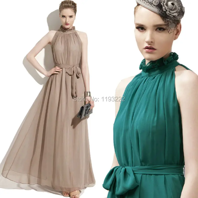 Женское винтажное платье с оборками размера плюс высокой шеей шифоновый Длинный