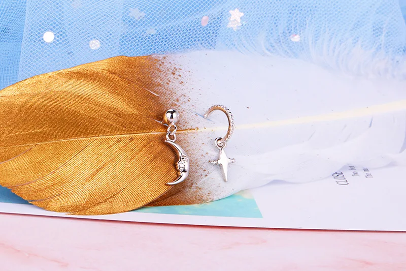 Милые Креативные улыбающиеся полумесяц крест форма серебряные Висячие серьги