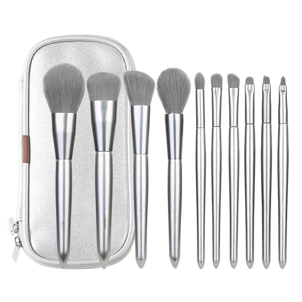 10 шт. набор кистей для макияжа элегантные профессиональные серебряные