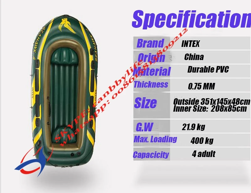 Intex Seahawk 4 человек Пластиковая надувная резиновая лодка для рыбалки, чертёжный каяк