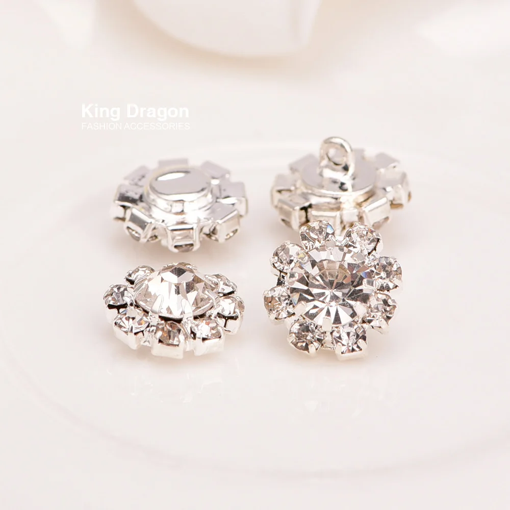 Adorno de diamantes de imitaci&oacute;n de cristal utilizado en el centro de flores, 10MM, 100 unids/lote, parte trasera plana o parte trasera de v&aacute;stago plateado, KD21-3