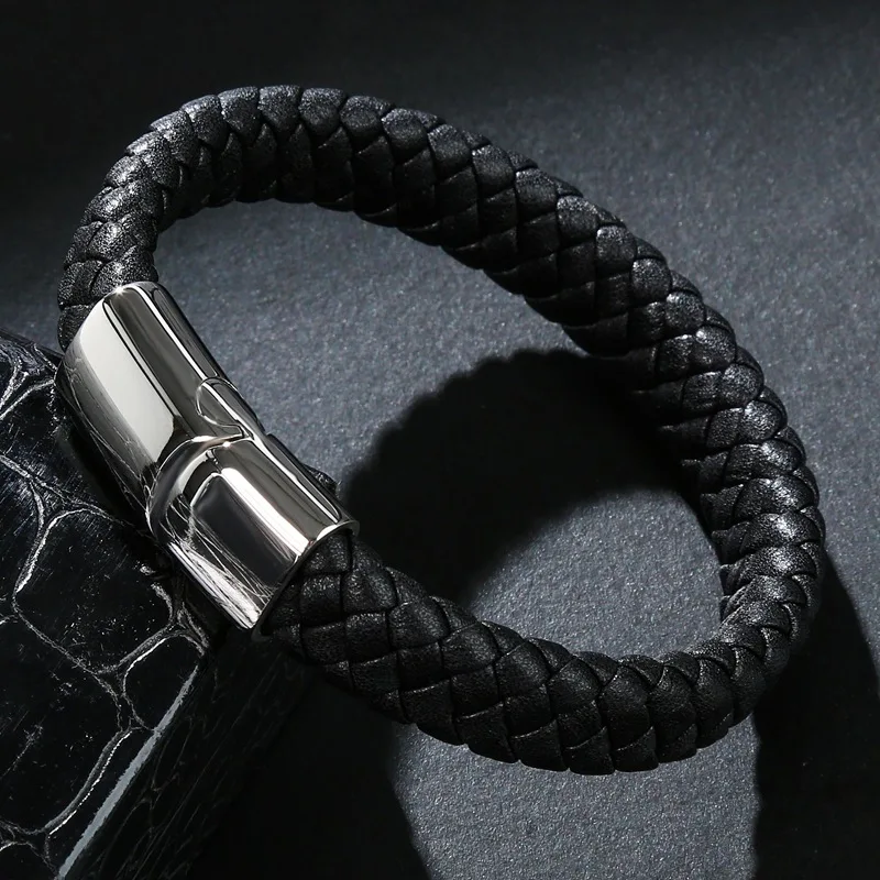 2018 Trendy Bracelet For Men Genuine Leather Braided &amp Bangles Classic Stainless Steel Magnetic Clasp accessories Gifts |
