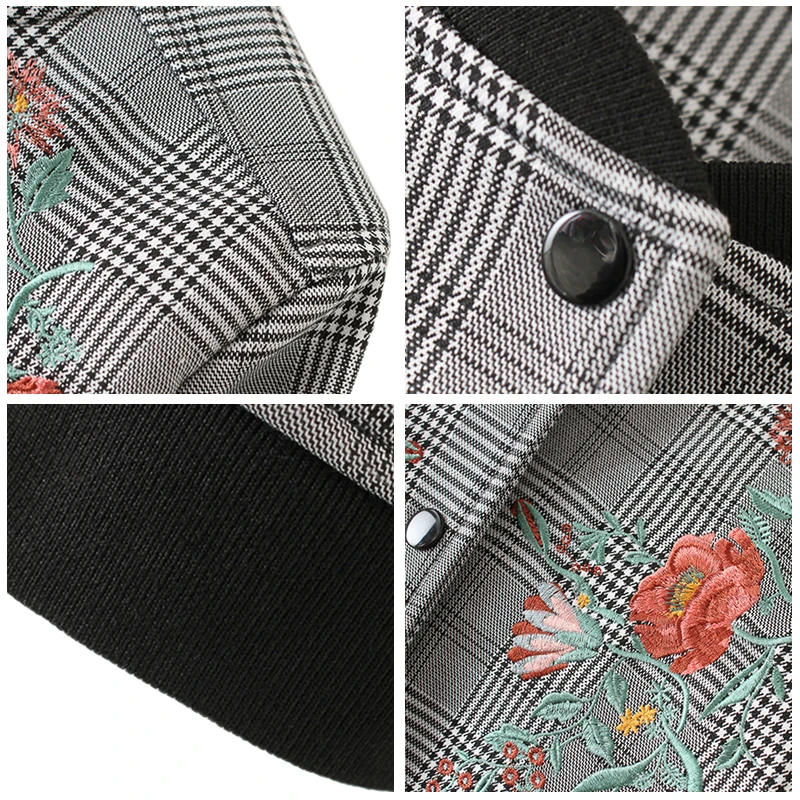 Natooda модные цветочные Вышивка женский пиджак в клетку осень 2017 г. куртка-бомбер