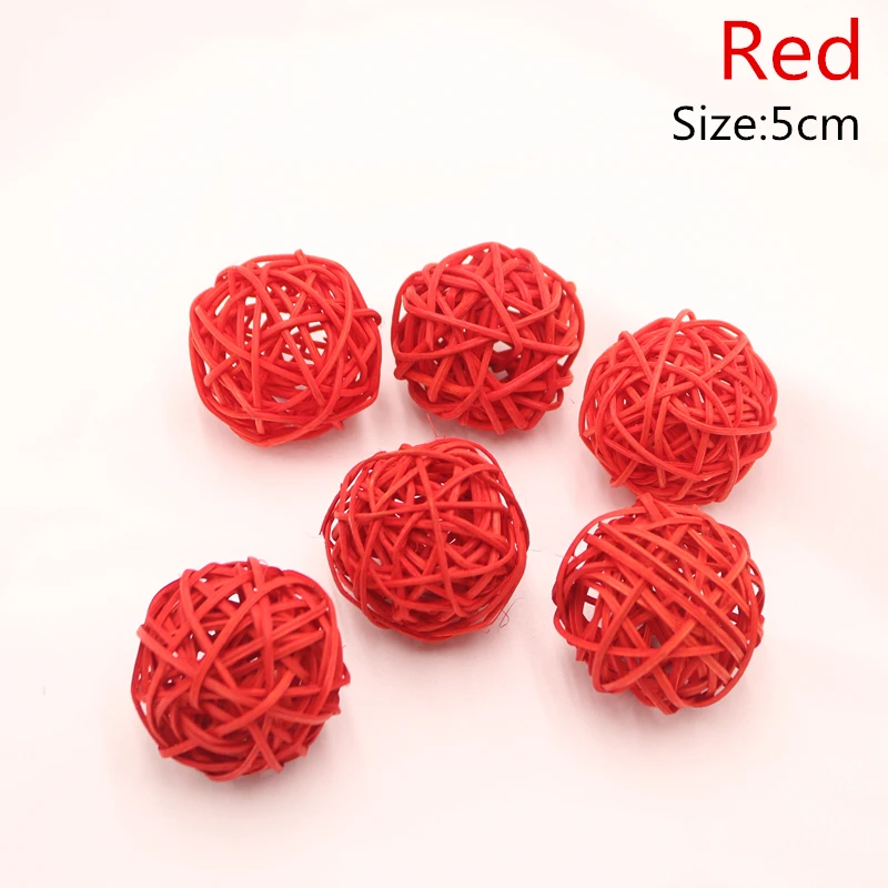 Red 9 шт. 5 см красочные Ротанговые шары DIY украшения Sepak Takraw домашний орнамент Рождество/День рождения Свадебная вечеринка детские подарки украшения - Цвет: Red