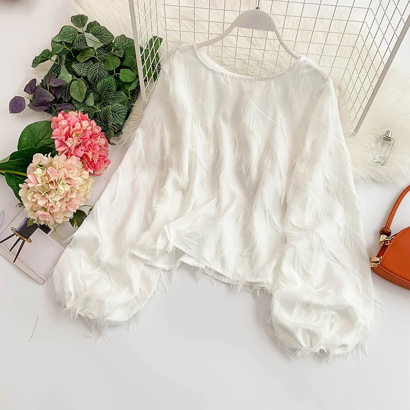 2019 Новая модная женская блузка рубашка сладкий элегантный вокруг шеи фонарь