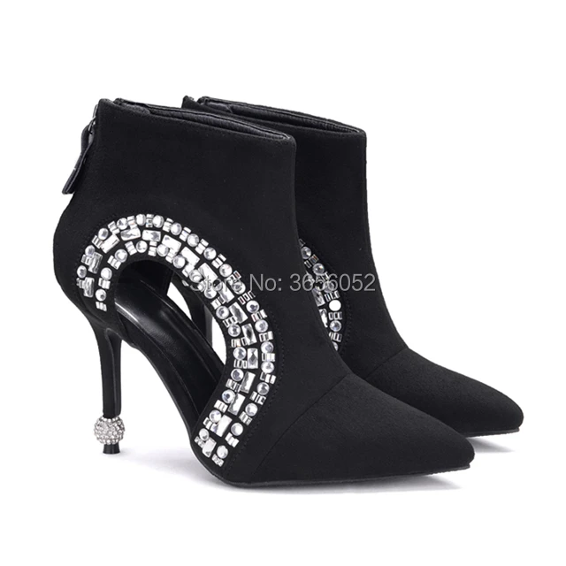 Qianruiti/Новый дизайн черные туфли со стразами на высоком тонком каблуке открытые
