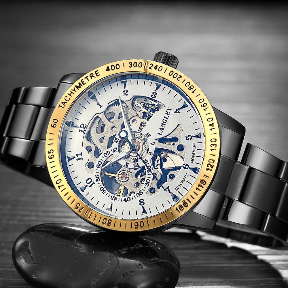 Часы наручные мужские автоматические водонепроницаемые из нержавеющей стали |