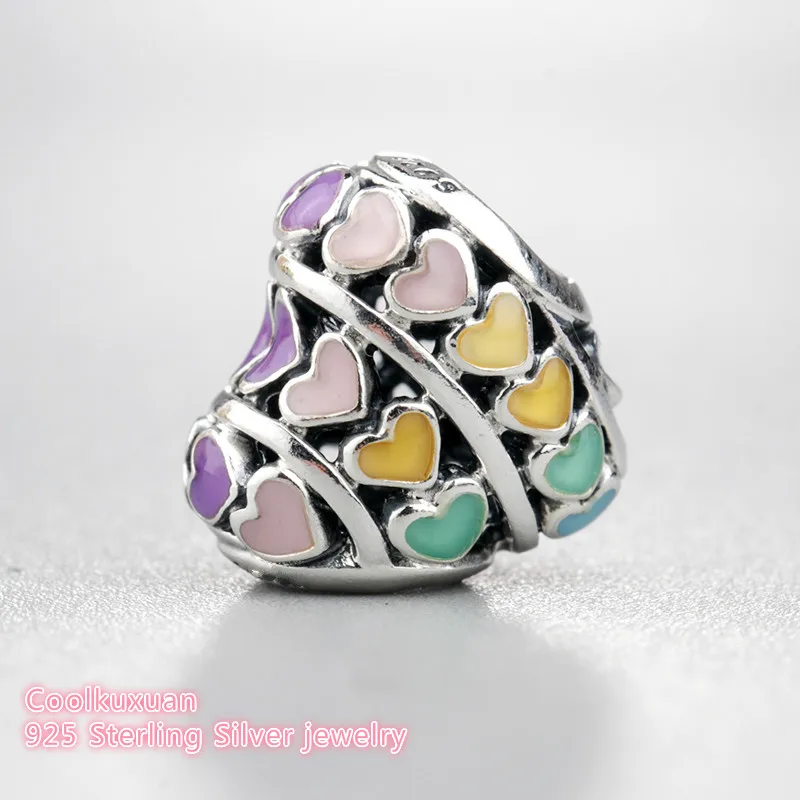 Весенние шармы из стерлингового серебра 925 пробы с разноцветными сердцами