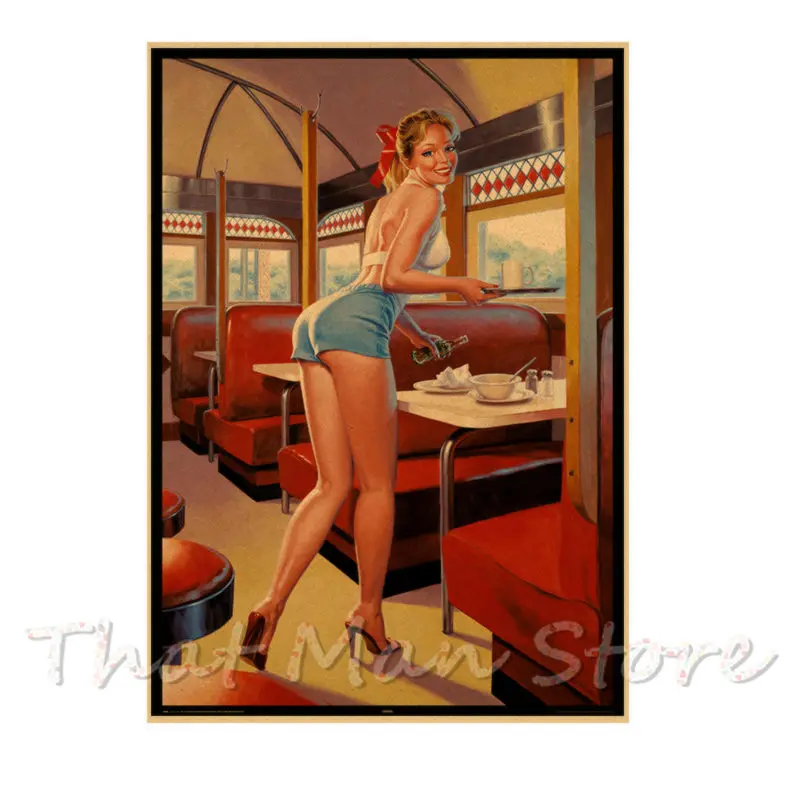 Вторая мировая война PINUP девушки классический ретро крафт-бумага плакат сексуальная девушка декоративная живопись военный бар кафе украшение дома комнаты - Цвет: Золотой