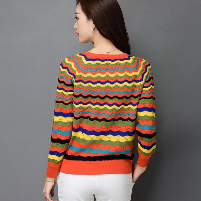 Autumn Women Air-conditioning Shirt Hollow Thin Sweater Short Paragraph Cardigan Sunscreen Jacket Color waves Female Sweaters |