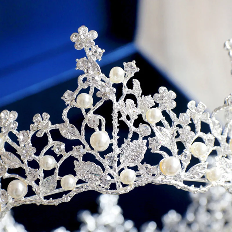 Роскошные свадебные и короны диадемы со стразами жемчугом цветок цвета: