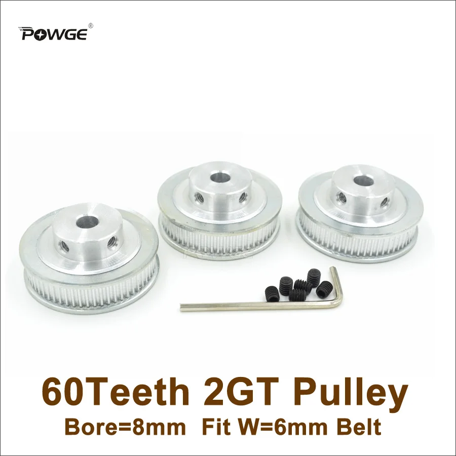 POWGE 2 шт. 60 Зубы GT2 зубчатый шкив Диаметр 5/6. 35/8/10 мм подходящие Ширина 6 мм 2GT зубчатый ремень 3D-принтеры Запчасти 60 T 60 Зубы 2GT шкив
