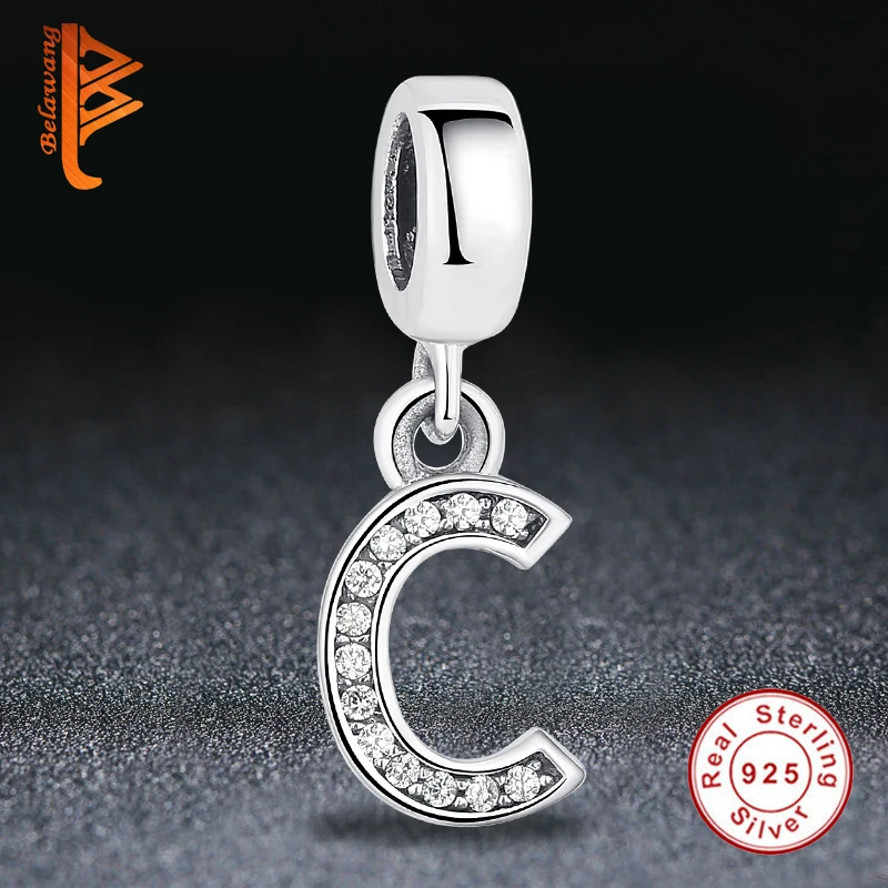 925 стерлинговый серебряный с большим отверстием сверкающие буквенным принтом С