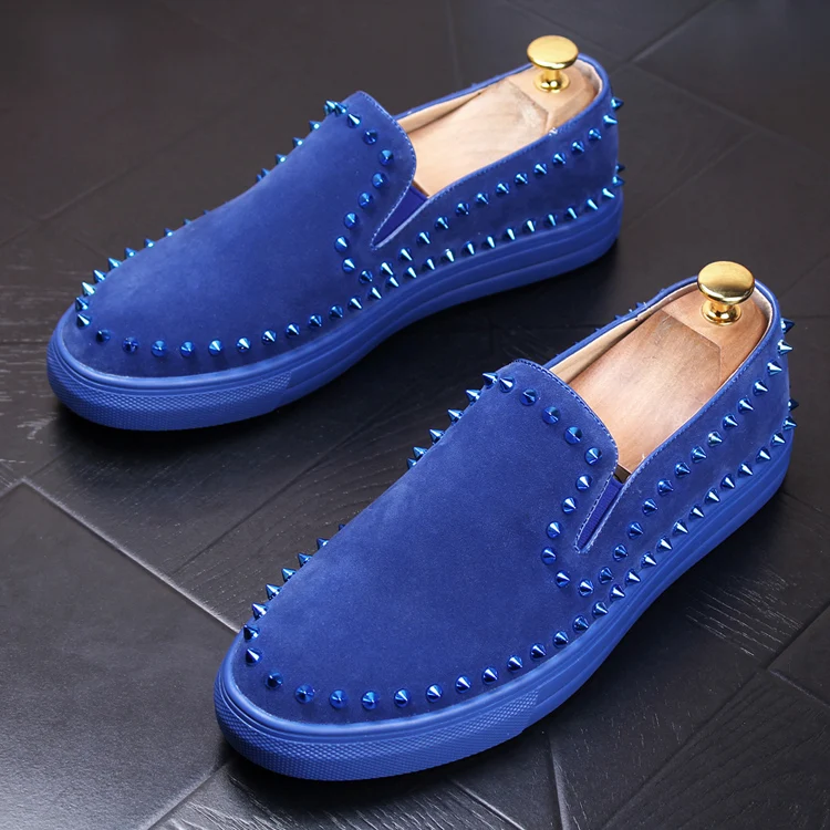 Дизайнерские мужские лоферы с заклепками замшевые туфли-оксфорды для выпускного