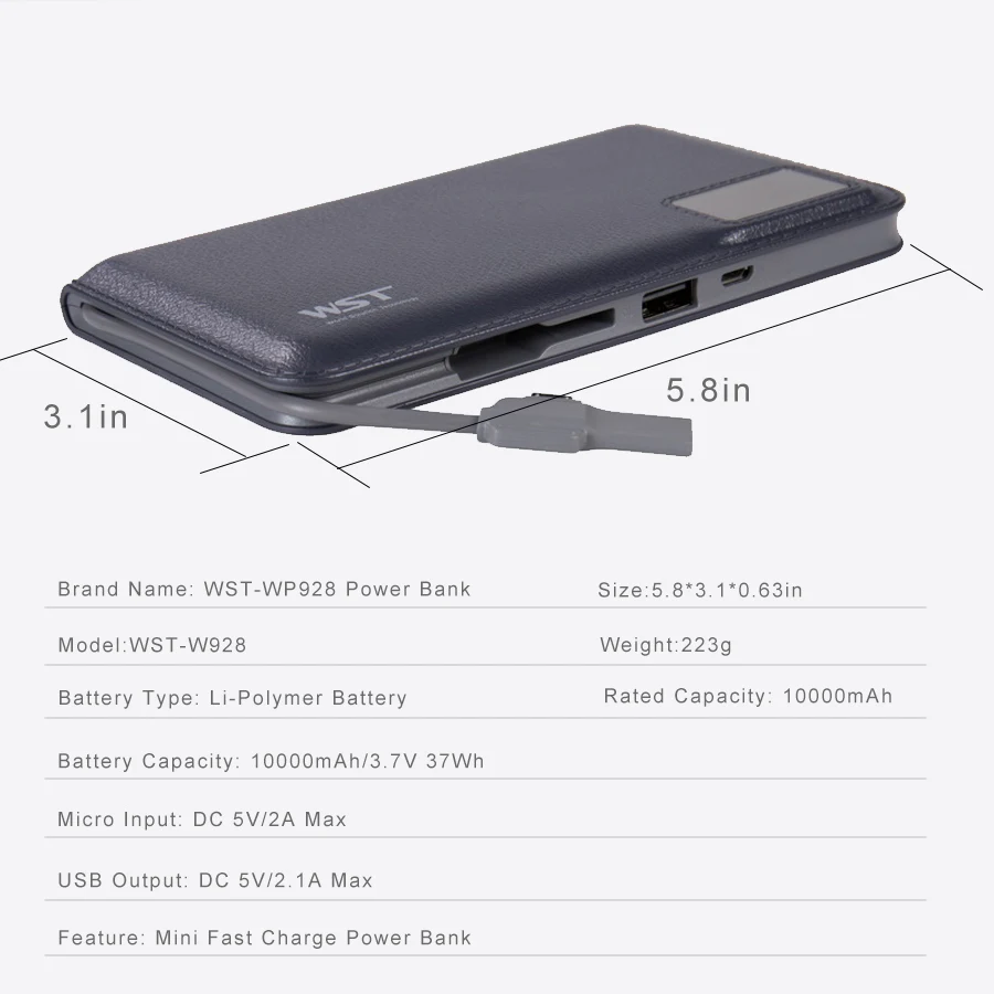 WST 10000mAh Портативный Мобильный Внешний Аккумулятор LED повербанк аккумулятор для