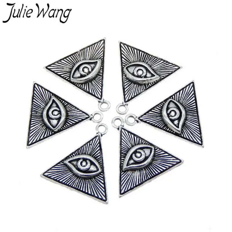 Julie Wang 10 шт. треугольные Подвески с глазами сглаза сплав античный серебряный цвет