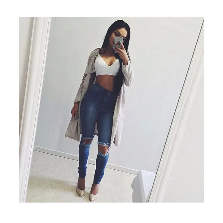 Женские джинсы с высокой талией синие джинсы-карандаш повседневные облегающие