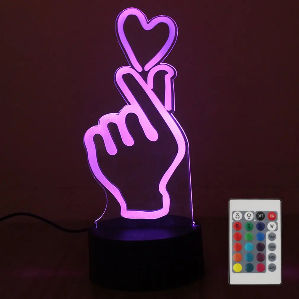 Настольная лампа Love Heart Touch 7 видов цветов меняющаяся настольная 3D Светодиодная