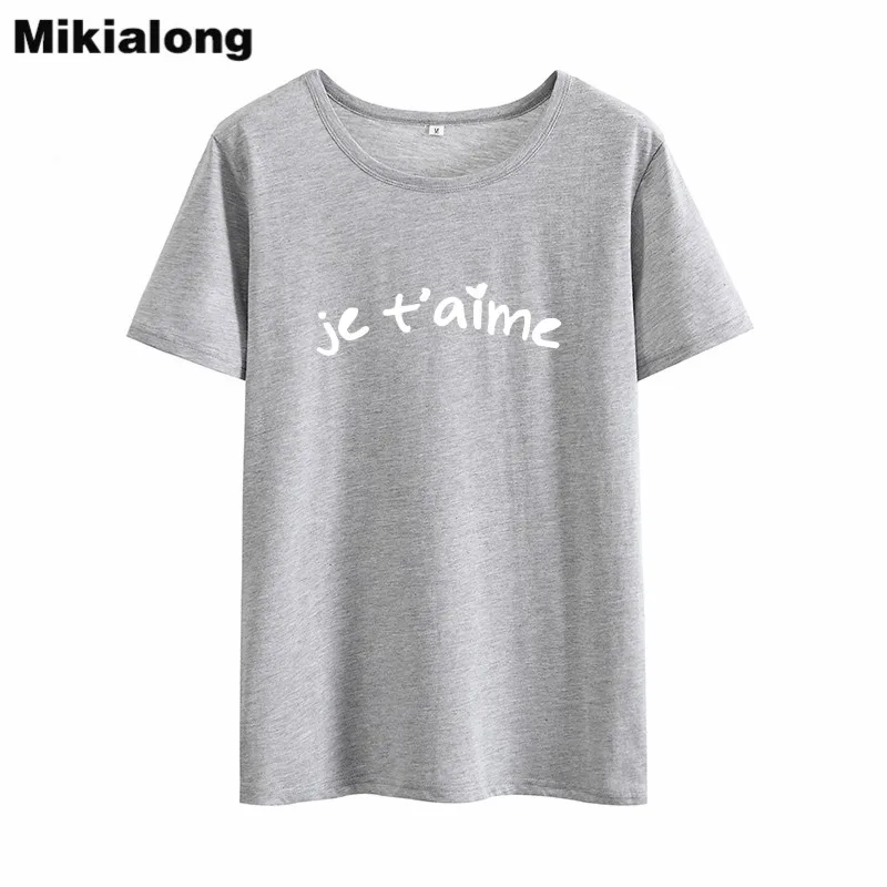 Футболка Mikialong Je T'aime женская с принтом лето 2018 свободная футболка коротким