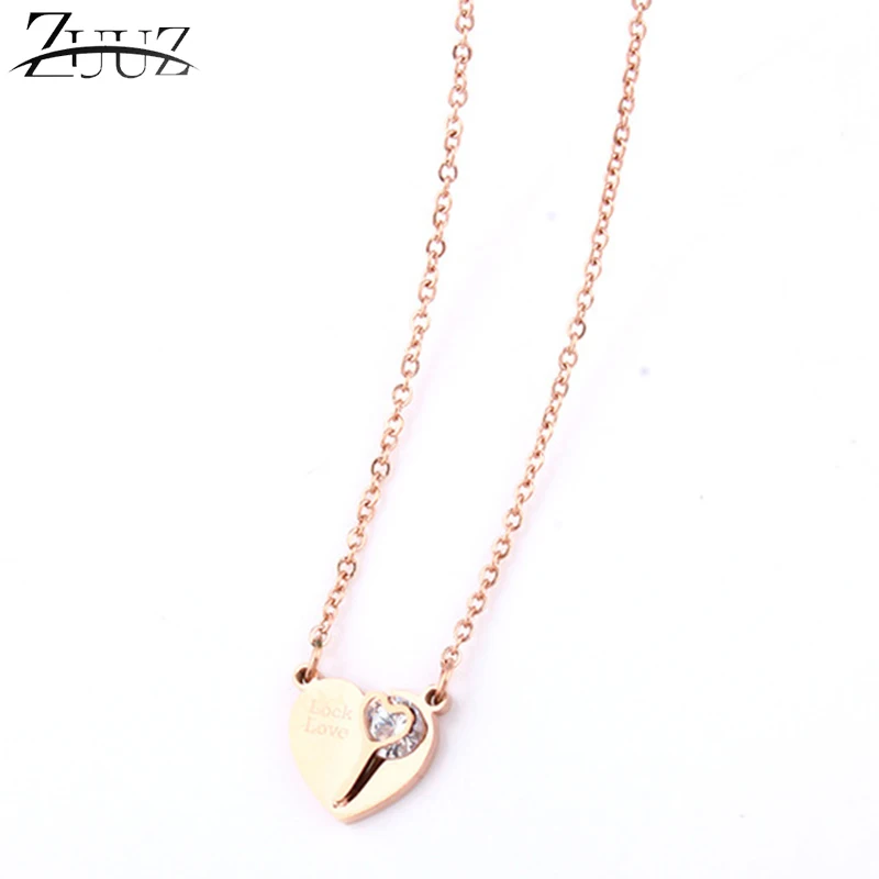 Rose gold 1 ZUUZ персонализированные нержавеющей стали Золотая цепочка-чокер Сердце Длинный Кулон Ожерелье Женщины чокер ожерелье аксессуары циркон - Окраска металла: Rose gold 1