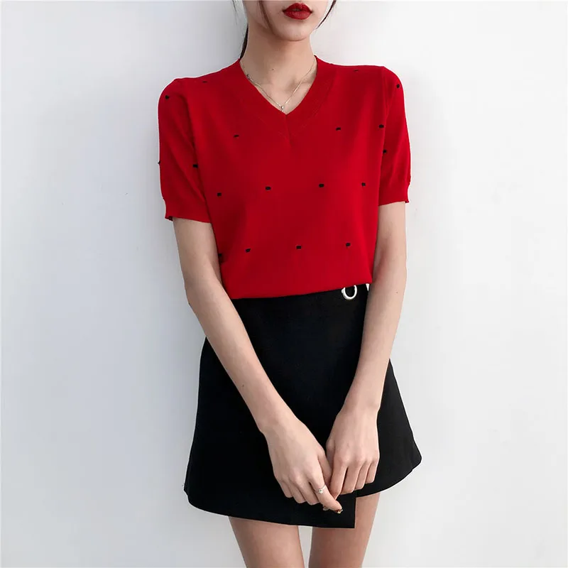 2019 Summer Women Pullover Tops Knitted Short Sleeve Spring Pull Sweater Ladies Cool Knit Jumper Female Korea Pullovers | Женская одежда