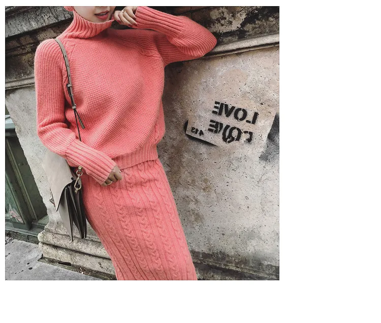 picture color Женская водолазка с длинным рукавом SMTHMA, Высокое качество, вязаный свитер, пуловер+ комплект из двух предметов, комплект с юбкой - Цвет: picture color