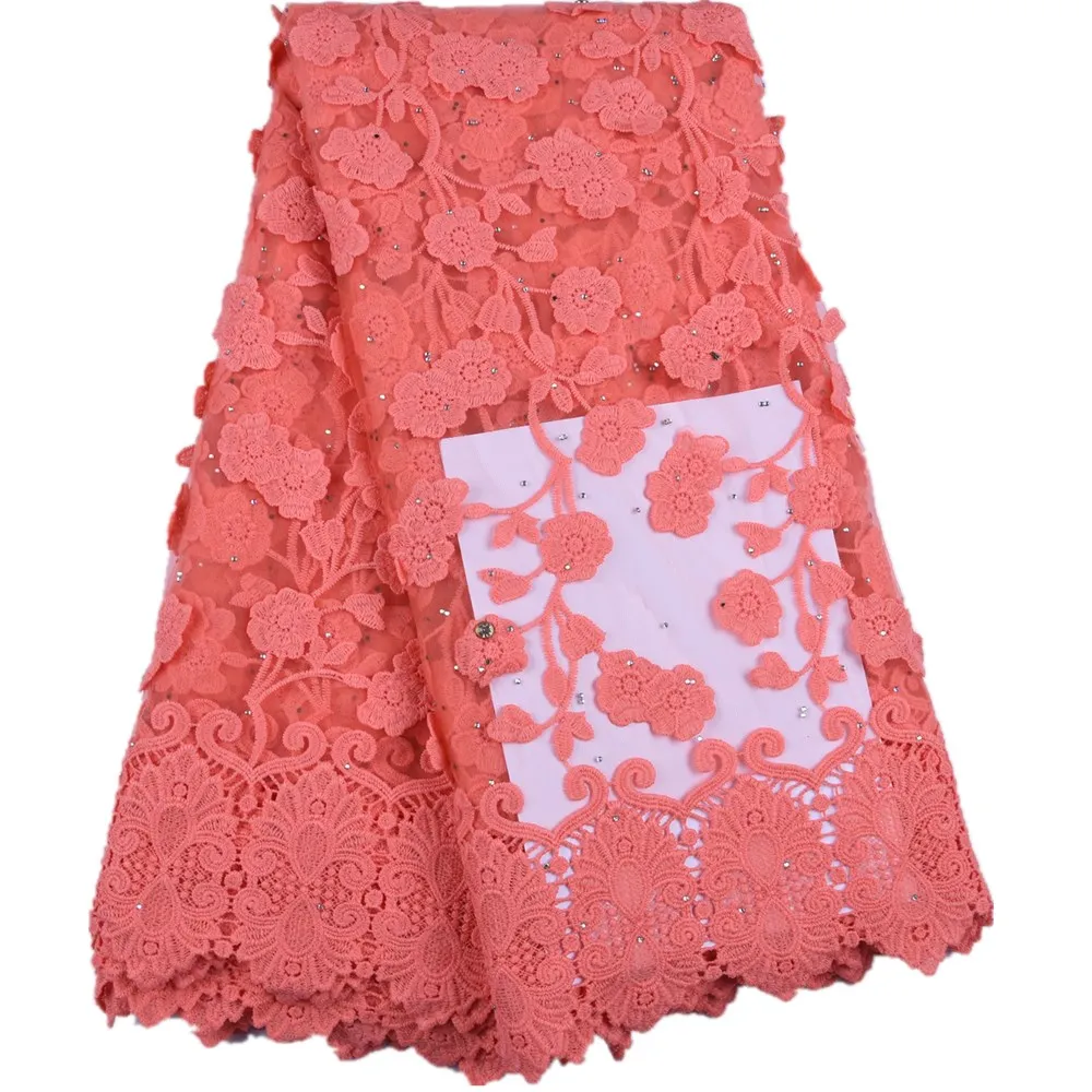 

Coral 3D Flower Lace African Lace Fabric Embroidered Nigerian Lace Fabrics High Quality French Tulle Lace Fabric For Women S1628