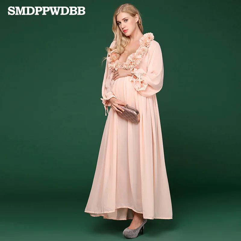 SMDPPWDBB платья для беременных фотографии длинное платье для беременных вечернее платье с цветочным v-образным вырезом Большие размеры Платья