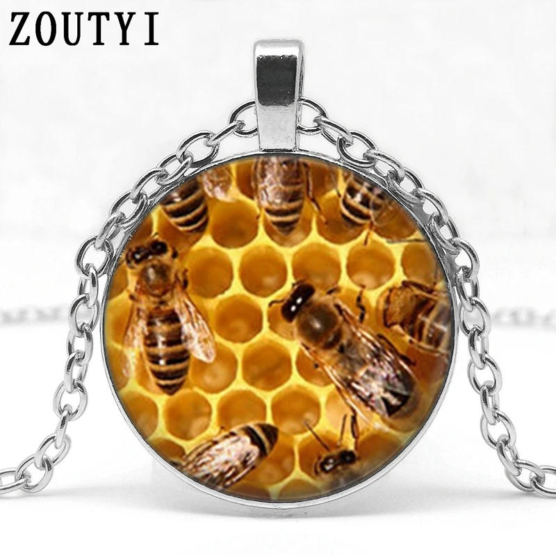 2019/новое вогнутое круглое ожерелье с пчелиным узором и инкрустацией из стекла