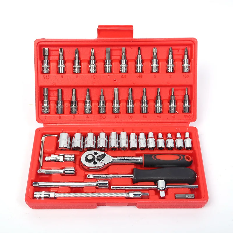 

46pcs 1/4-Inch High Quality Socket Set Car Repair Tool Ratchet Set Torque Wrench Combination Bit a set of keys Chrome Vanadium