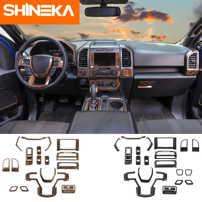 

SHINEKA Interior Mouldings For Ford f150 Sticker Carbon Firber Wood Grain Set Decals for Ford F150 2015+