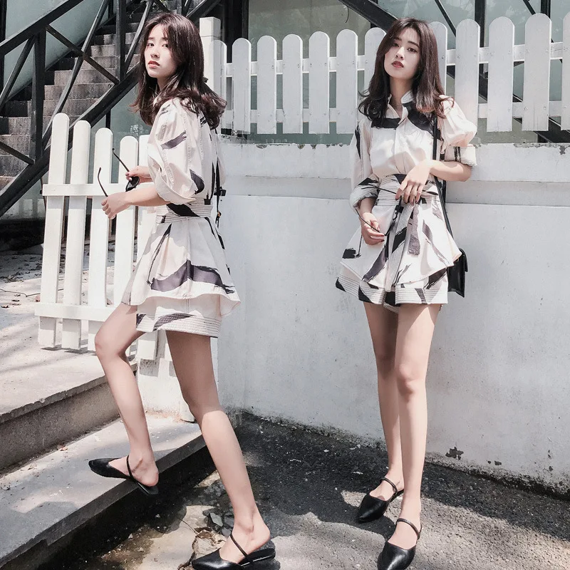 2018 корейский подиумный комплект из 2 предметов летняя женская рубашка с