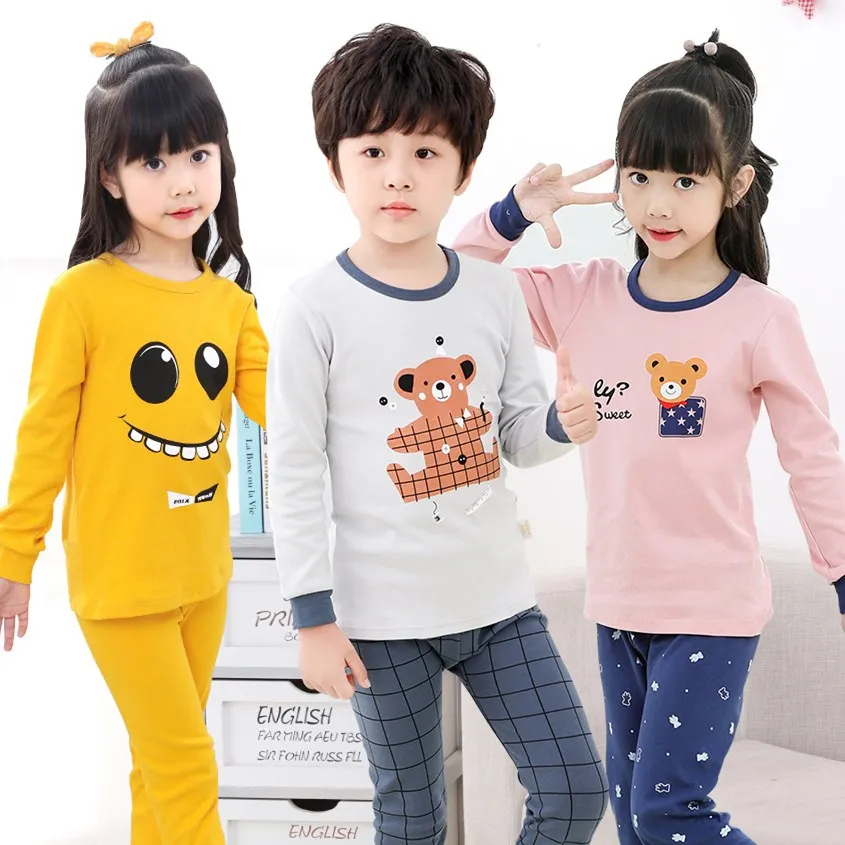 Осенние детские пижамы одежда для сна с героями мультфильмов мальчиков и девочек
