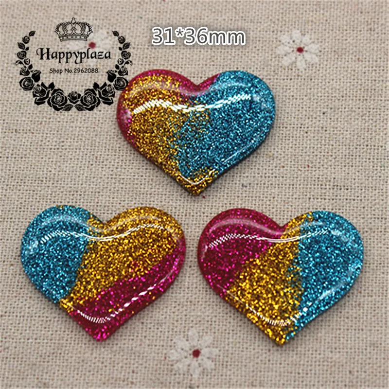 10pcs Kawaii Resin New Three-color Glitter Heart Flatback Cabochon Art Supply Decoration Charm Craft DIY Accessories 31*36mm | Дом и сад