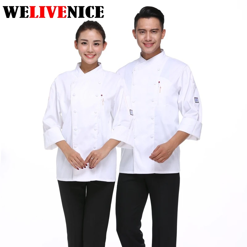 

2017 summer solid cotton Long-sleeved chef service hotel working wear restaurant work clothes tooling uniform jackets 4 color