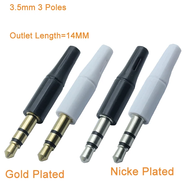 14mm 3P Nickel Gold 10 шт. стерео джек 3,5 мм 3/4 полюс штекер розетка Длина = 17 мм/14 мм для DIY наушники гарнитура золото/Nickled позолоченный штекер - Цвет: 14mm 3P Nickel Gold