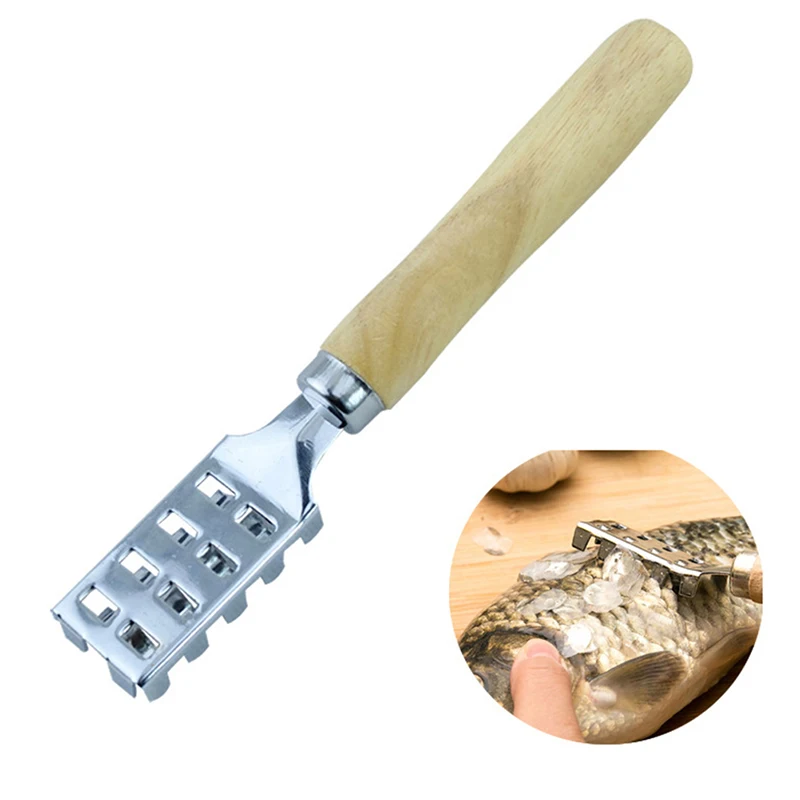 Щетка из нержавеющей стали для рыбьей кожи соскабливающая деревянная ручка