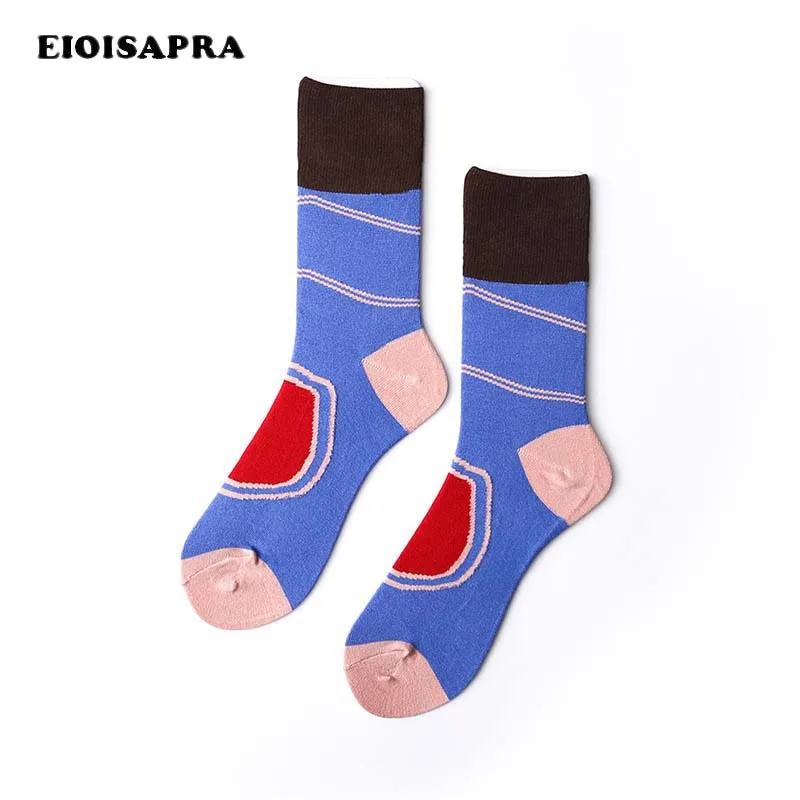 

[EIOISAPRA] полосатые лоскутные модные хлопковые удобные носки для женщин и мужчин противоскользящие дышащие эластичные теплые носки